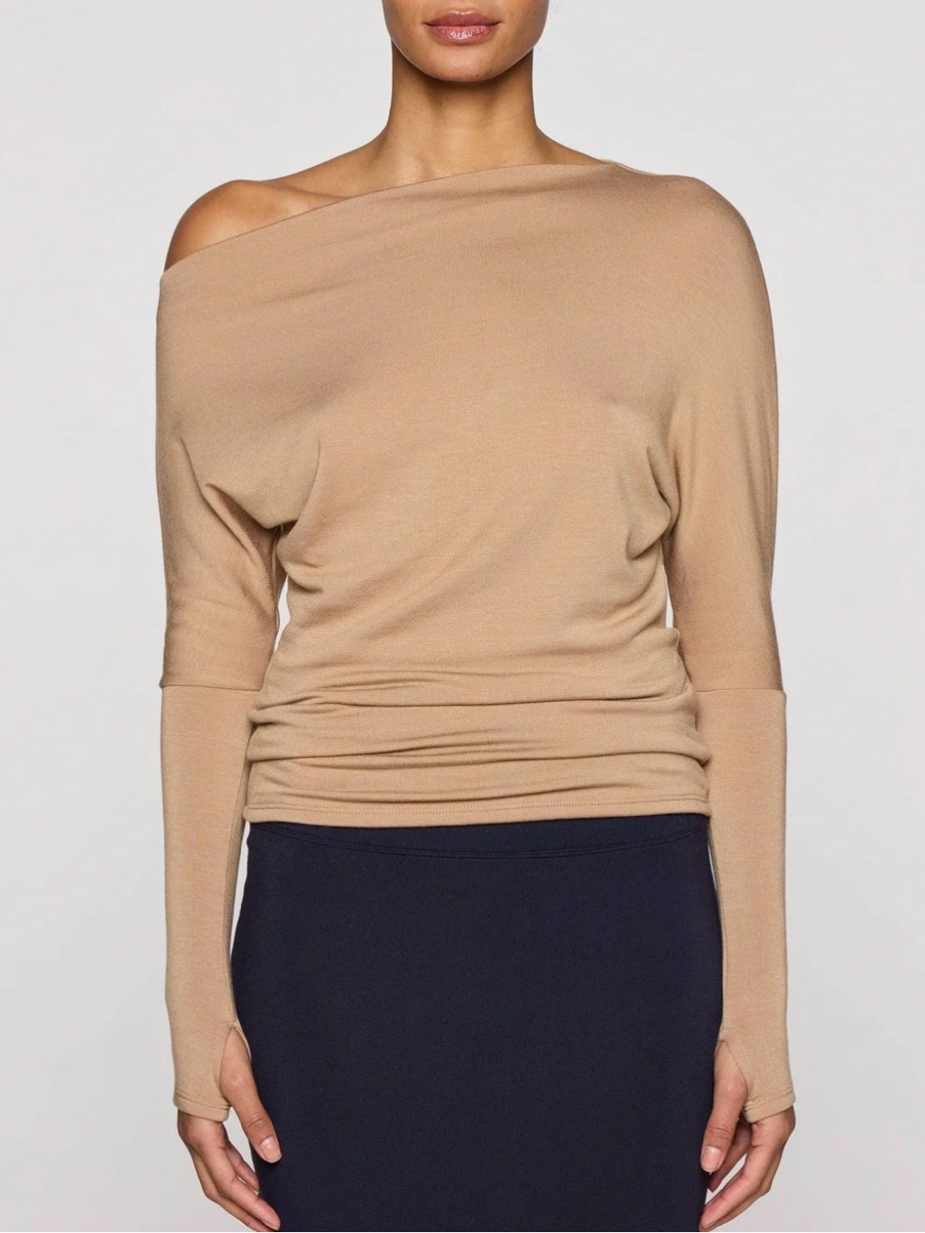 Bleusalt Women's Long Sleeve Jersey Top In Camel, Small (Size 1)